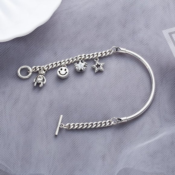 925 Sterling Silver Toggle Chain Charm Bracelet - Picture 2 of 5